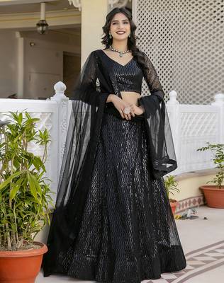 Trendmalls Georgette Sequins Work Embroidery Semi-Stitched Lehenga Choli with Dupatta For Women 3