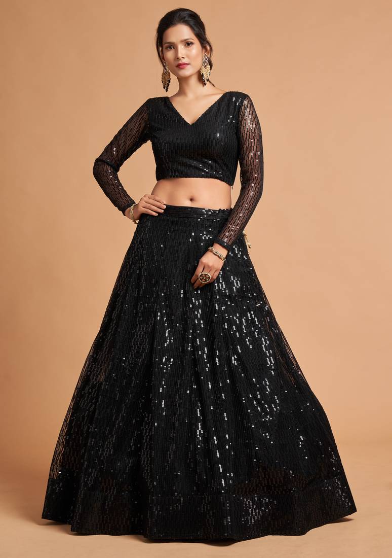 Georgette Sequins Work Embroidery Semi-Stitched Lehenga Choli with Dupatta For Women