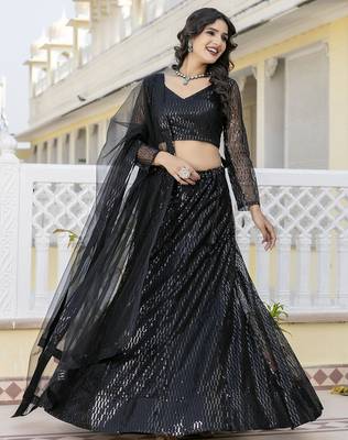 Trendmalls Georgette Sequins Work Embroidery Semi-Stitched Lehenga Choli with Dupatta For Women 4