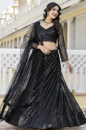 Trendmalls Georgette Sequins Work Embroidery Semi-Stitched Lehenga Choli with Dupatta For Women