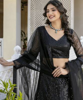 Trendmalls Georgette Sequins Work Embroidery Semi-Stitched Lehenga Choli with Dupatta For Women 5