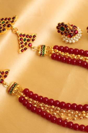 Beautiful Side Pendant Ruby Temple Necklace Set 