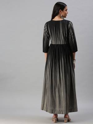 women's ankle length round neck grey floral anarkali kurta 4