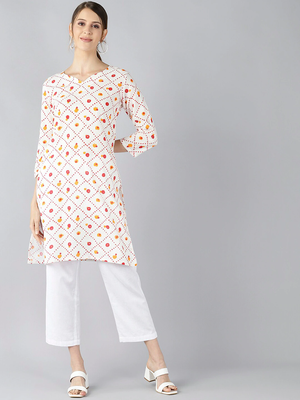 women white cotton geometric printed straight kurta 1