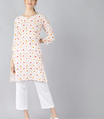 women white cotton geometric printed straight kurta
