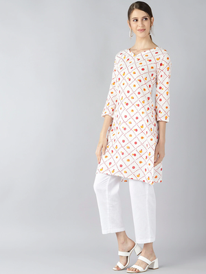 women white cotton geometric printed straight kurta 3