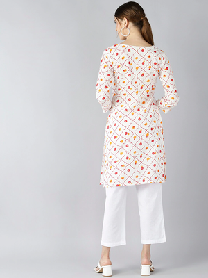 women white cotton geometric printed straight kurta 4