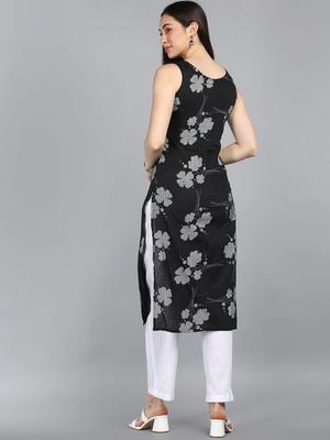 women black cotton floral printed straight kurta 4