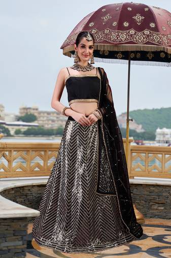 Georgette Sequins Work Embroidery Semi-Stitched Lehenga Choli with Dupatta For Women