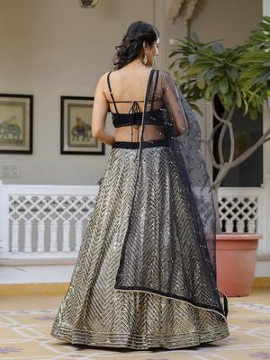 Trendmalls Georgette Sequins Work Embroidery Semi-Stitched Lehenga Choli with Dupatta For Women 2