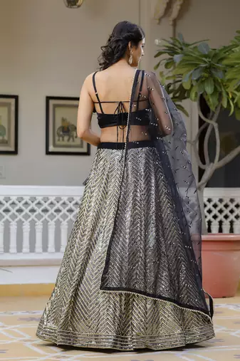 Trendmalls Georgette Sequins Work Embroidery Semi-Stitched Lehenga Choli with Dupatta For Women