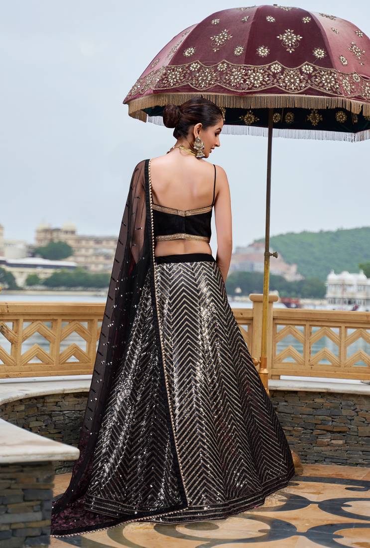 Georgette Sequins Work Embroidery Semi-Stitched Lehenga Choli with Dupatta For Women