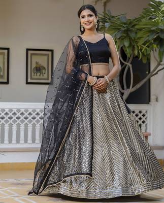 Trendmalls Georgette Sequins Work Embroidery Semi-Stitched Lehenga Choli with Dupatta For Women 3