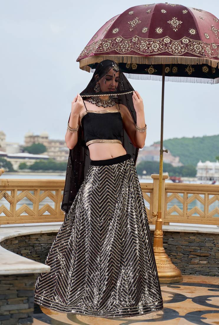 Georgette Sequins Work Embroidery Semi-Stitched Lehenga Choli with Dupatta For Women