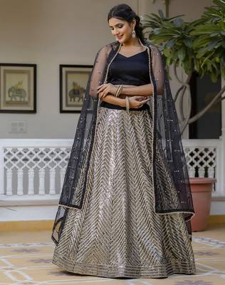 Trendmalls Georgette Sequins Work Embroidery Semi-Stitched Lehenga Choli with Dupatta For Women 4