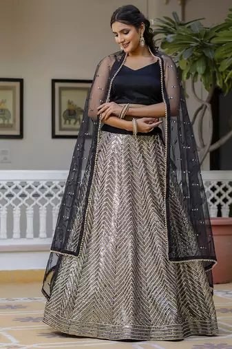 Trendmalls Georgette Sequins Work Embroidery Semi-Stitched Lehenga Choli with Dupatta For Women