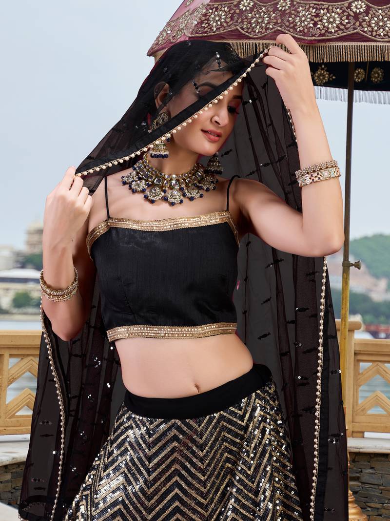Georgette Sequins Work Embroidery Semi-Stitched Lehenga Choli with Dupatta For Women