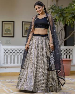 Trendmalls Georgette Sequins Work Embroidery Semi-Stitched Lehenga Choli with Dupatta For Women 6