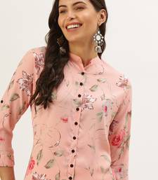 women's calf length mandarin collar peach floral straight kurta