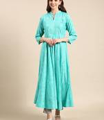women's ankle length mandarin collar sea green embellished anarkali kurta