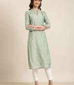 women's calf length mandarin collar sea green solid straight kurta