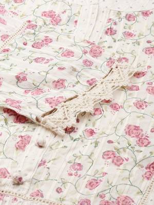 women's calf length mandarin collar cream floral a-line kurta 5
