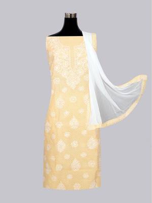 Ada Hand Embroidered Yellow And White Cotton Lucknowi Chikankari Women Unstitched Suit Piece - A211242 5