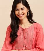women's calf length round neck peach solid straight kurta