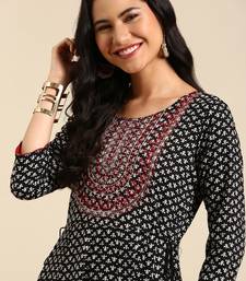 women's ankle length round neck black ethnic motifs anarkali kurta