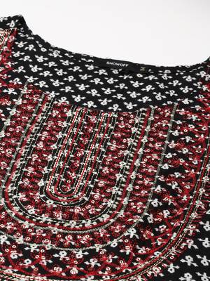 women's ankle length round neck black ethnic motifs anarkali kurta 3