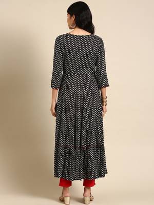 women's ankle length round neck black ethnic motifs anarkali kurta 5