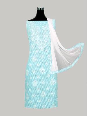Ada Hand Embroidered Blue And White Cotton Lucknowi Chikankari Women Unstitched Suit Piece - A211243 5