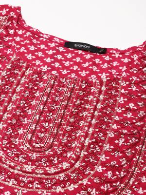 women's ankle length round neck magenta ethnic motifs anarkali kurta 3