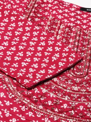 women's ankle length round neck magenta ethnic motifs anarkali kurta 4