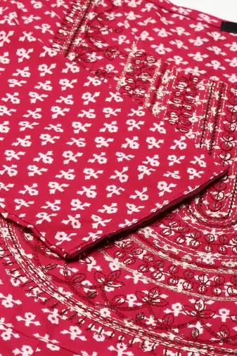 women's ankle length round neck magenta ethnic motifs anarkali kurta