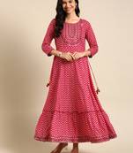 women's ankle length round neck magenta ethnic motifs anarkali kurta