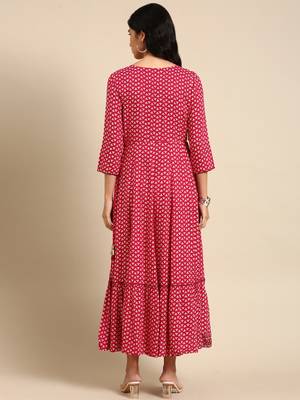 women's ankle length round neck magenta ethnic motifs anarkali kurta 5