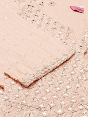 women's calf length round neck peach embellished straight kurta 4