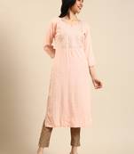 women's calf length round neck peach embellished straight kurta