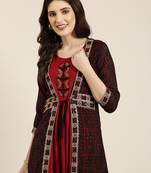 women's ankle length round neck maroon solid anarkali kurta