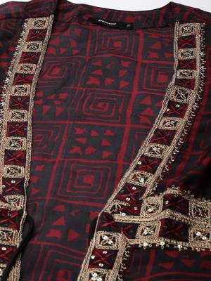 women's ankle length round neck maroon solid anarkali kurta 4