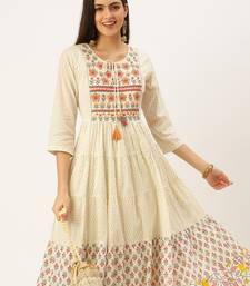 women's ankle length keyhole neck off white floral anarkali kurta