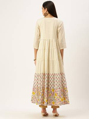 women's ankle length keyhole neck off white floral anarkali kurta 5