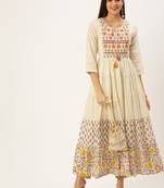 women's ankle length keyhole neck off white floral anarkali kurta