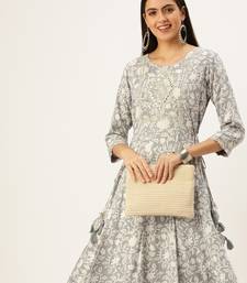 women's ankle length round neck grey floral anarkali kurta
