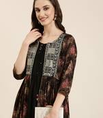 women's ankle length round neck black floral anarkali kurta