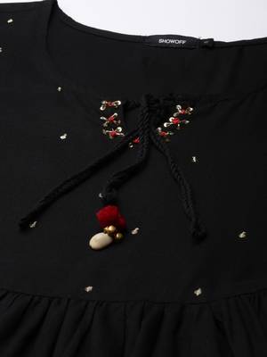 women's ankle length round neck black floral anarkali kurta 3