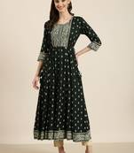 women's ankle length round neck green floral anarkali kurta