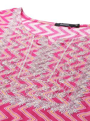 Showoff women's calf length v-neck pink chevron straight kurta 3