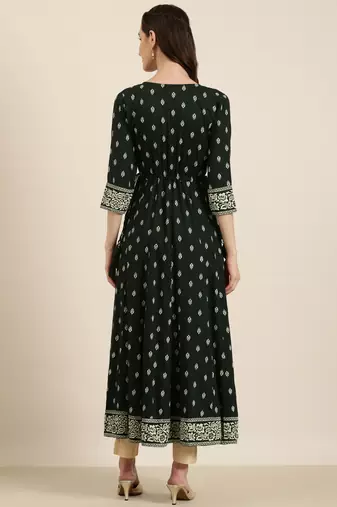 women's ankle length round neck green floral anarkali kurta
